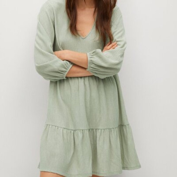 Mango Dresses & Skirts - Mango Textured Flowy Tiered Mini Dress | Light Green | Size M